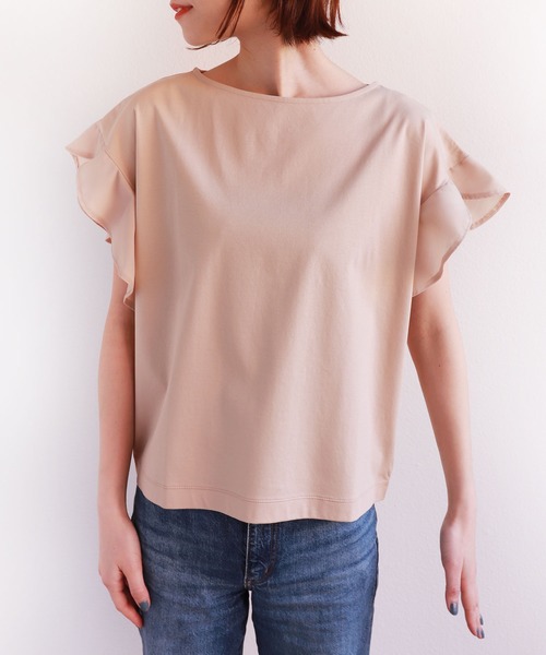 andme（アンドミー）の「シルケット半袖フリルTシャツ（Tシャツ/カットソー・レディース・ブラック/オフホワイト/グレー系その他/ライトブラウン/カーキ・M/L）」の20枚目の写真