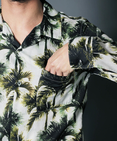 Magine(マージン)の「【Magine】CTN BOTANICAL PRINT OPNEN/C SHIRTS L/S: コットン ボタニカルプリント オープンカラー シャツ ロングスリーブ(シャツ/ブラウス・メンズ・オフホワイト/ネイビー/パープル・46/44)」の11枚目の写真
