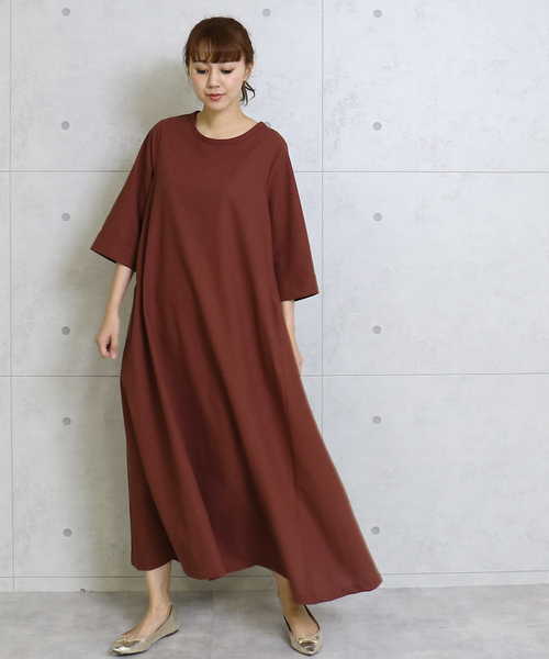 n'ee-ne（ネーネ）の「コットンリネン　バックねじり七分袖ワンピース（ワンピース・レディース・ブラック/ブラウン/ベージュ・FREE）」の14枚目の写真