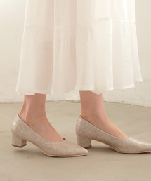 チャンキーヒールポインテッドパンプス