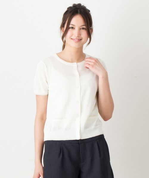 VIS（ビス）の「【ICE CUTE(R)】半袖カーディガン（カーディガン/ボレロ・レディース・ブラック/ホワイト系その他/クリーム/レッド/サンドベージュ/グリーン・MEDIUM）」の4枚目の写真