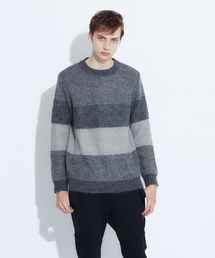 モヘヤ混パネルクルーネック