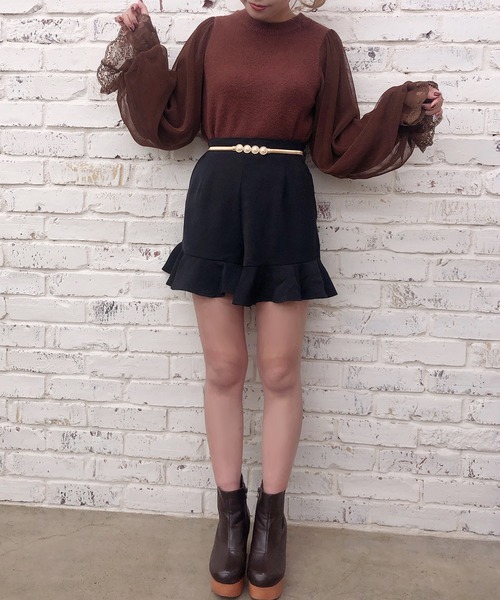 one after another NICE CLAUP（ワンアフターアナザーナイスクラップ）の「ベルト付きミニフレアショートパンツ（その他パンツ・レディース・ブラック/モカ/レオパード/チェック/ブラック系その他・FREE）」の19枚目の写真