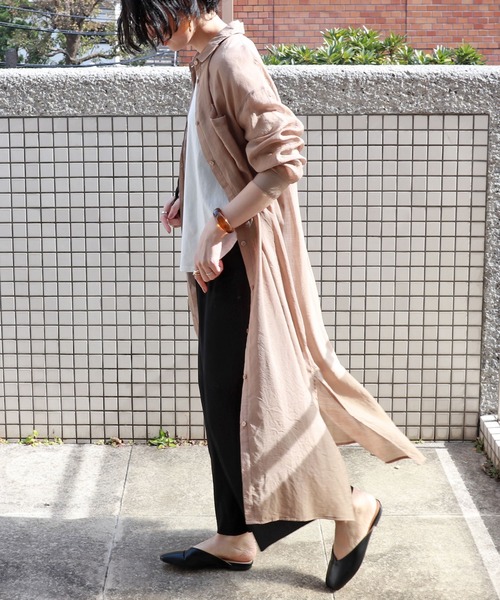 andme（アンドミー）の「レーヨンナイロンシアー長袖シャツワンピース（シャツワンピース・レディース・ブラック/グレー系その他/ベージュ/ダークベージュ/アイボリー・M）」の7枚目の写真