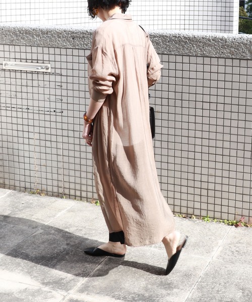 andme（アンドミー）の「レーヨンナイロンシアー長袖シャツワンピース（シャツワンピース・レディース・ブラック/グレー系その他/ベージュ/ダークベージュ/アイボリー・M）」の8枚目の写真