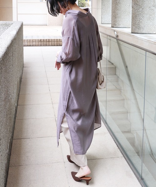 andme（アンドミー）の「レーヨンナイロンシアー長袖シャツワンピース（シャツワンピース・レディース・ブラック/グレー系その他/ベージュ/ダークベージュ/アイボリー・M）」の9枚目の写真