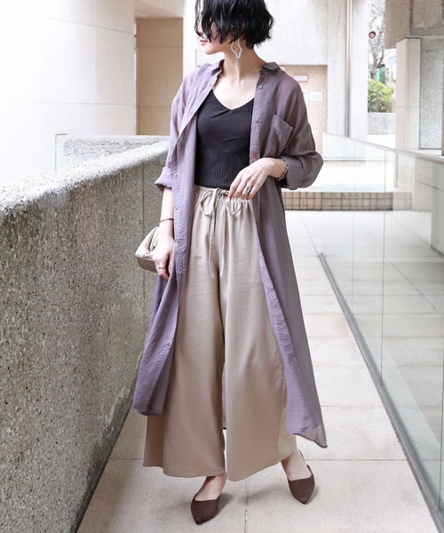 andme（アンドミー）の「レーヨンナイロンシアー長袖シャツワンピース（シャツワンピース・レディース・ブラック/グレー系その他/ベージュ/ダークベージュ/アイボリー・M）」の10枚目の写真