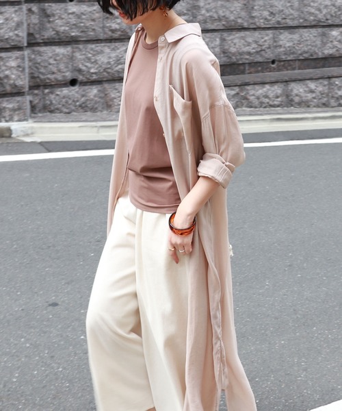 andme（アンドミー）の「レーヨンナイロンシアー長袖シャツワンピース（シャツワンピース・レディース・ブラック/グレー系その他/ベージュ/ダークベージュ/アイボリー・M）」の11枚目の写真