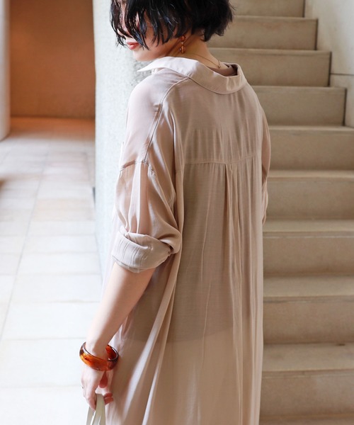 andme（アンドミー）の「レーヨンナイロンシアー長袖シャツワンピース（シャツワンピース・レディース・ブラック/グレー系その他/ベージュ/ダークベージュ/アイボリー・M）」の13枚目の写真