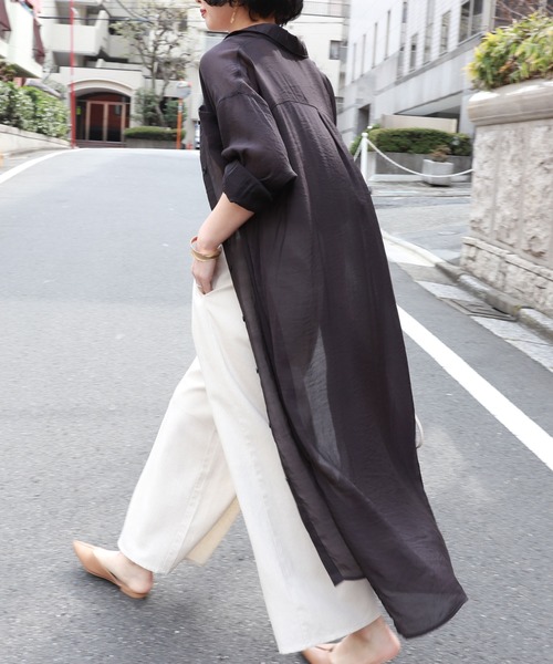 andme（アンドミー）の「レーヨンナイロンシアー長袖シャツワンピース（シャツワンピース・レディース・ブラック/グレー系その他/ベージュ/ダークベージュ/アイボリー・M）」の15枚目の写真