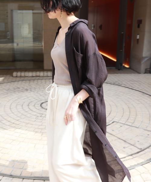 andme（アンドミー）の「レーヨンナイロンシアー長袖シャツワンピース（シャツワンピース・レディース・ブラック/グレー系その他/ベージュ/ダークベージュ/アイボリー・M）」の16枚目の写真