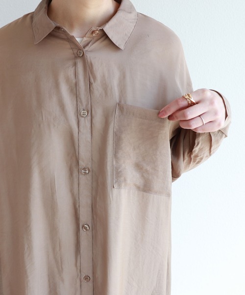 andme（アンドミー）の「レーヨンナイロンシアー長袖シャツワンピース（シャツワンピース・レディース・ブラック/グレー系その他/ベージュ/ダークベージュ/アイボリー・M）」の20枚目の写真