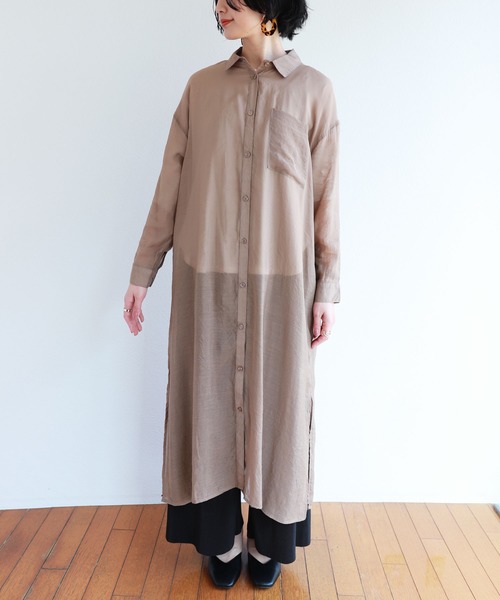 andme（アンドミー）の「レーヨンナイロンシアー長袖シャツワンピース（シャツワンピース・レディース・ブラック/グレー系その他/ベージュ/ダークベージュ/アイボリー・M）」の17枚目の写真