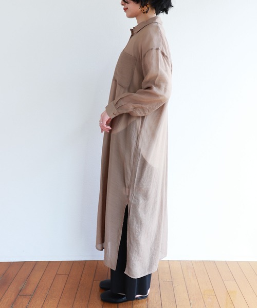 andme（アンドミー）の「レーヨンナイロンシアー長袖シャツワンピース（シャツワンピース・レディース・ブラック/グレー系その他/ベージュ/ダークベージュ/アイボリー・M）」の18枚目の写真