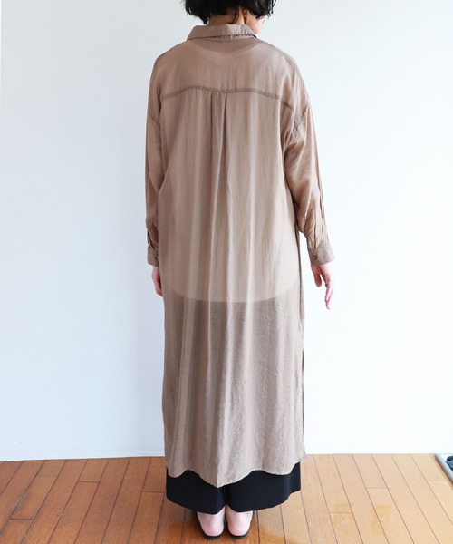 andme（アンドミー）の「レーヨンナイロンシアー長袖シャツワンピース（シャツワンピース・レディース・ブラック/グレー系その他/ベージュ/ダークベージュ/アイボリー・M）」の19枚目の写真