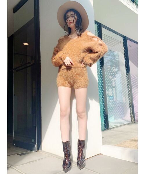 GYDA（ジェイダ）の「アームレースアップシャギーニット トップス（ニット/セーター・レディース・チャコールグレー/オレンジ/ベージュ・FREE）」の5枚目の写真