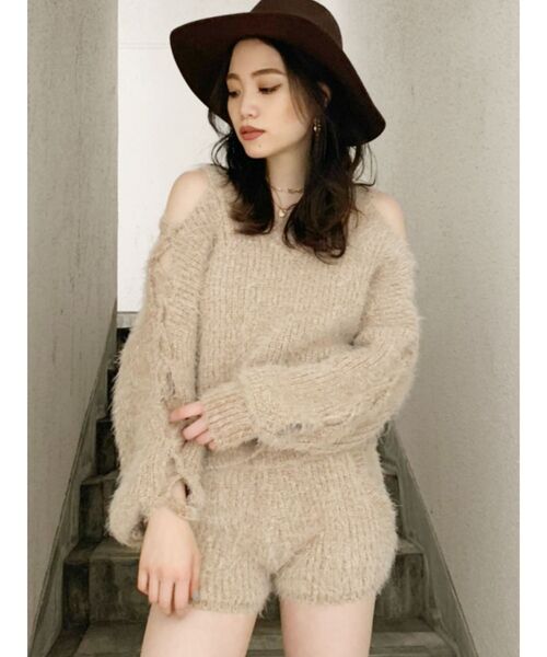 GYDA（ジェイダ）の「アームレースアップシャギーニット トップス（ニット/セーター・レディース・チャコールグレー/オレンジ/ベージュ・FREE）」の9枚目の写真