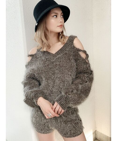 GYDA（ジェイダ）の「アームレースアップシャギーニット トップス（ニット/セーター・レディース・チャコールグレー/オレンジ/ベージュ・FREE）」の13枚目の写真