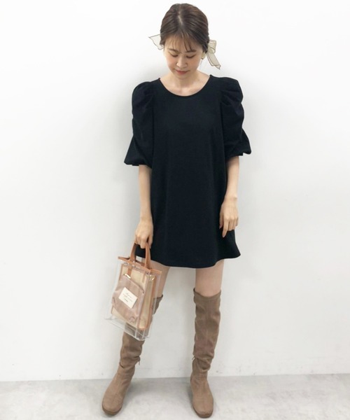 one after another NICE CLAUP（ワンアフターアナザーナイスクラップ）の「袖ギャザーチュニック（ワンピース・レディース・オフホワイト/ブラック/ブラック系その他/ベージュ系その他・FREE）」の17枚目の写真