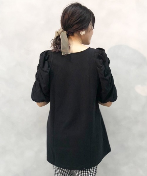 one after another NICE CLAUP（ワンアフターアナザーナイスクラップ）の「袖ギャザーチュニック（ワンピース・レディース・オフホワイト/ブラック/ブラック系その他/ベージュ系その他・FREE）」の14枚目の写真