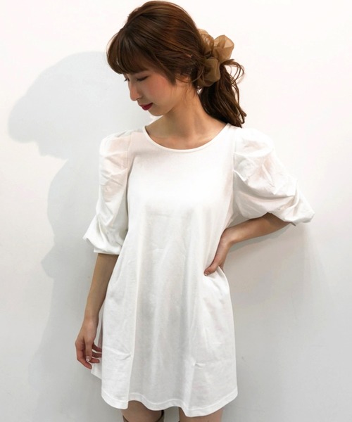 one after another NICE CLAUP（ワンアフターアナザーナイスクラップ）の「袖ギャザーチュニック（ワンピース・レディース・オフホワイト/ブラック/ブラック系その他/ベージュ系その他・FREE）」の8枚目の写真