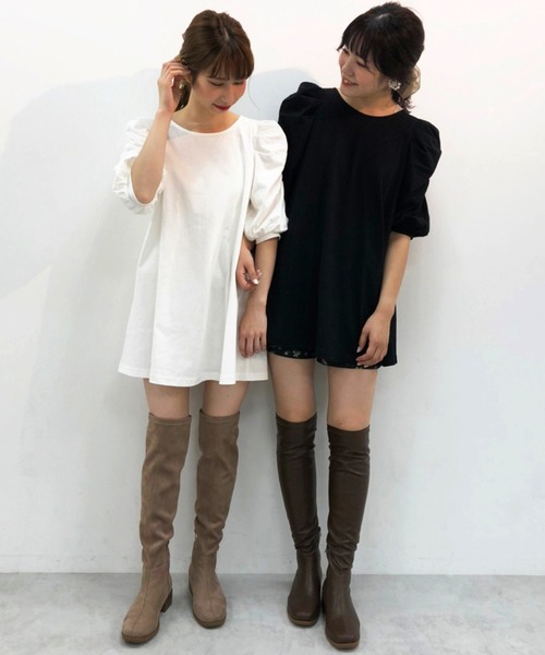 one after another NICE CLAUP（ワンアフターアナザーナイスクラップ）の「袖ギャザーチュニック（ワンピース・レディース・オフホワイト/ブラック/ブラック系その他/ベージュ系その他・FREE）」の12枚目の写真