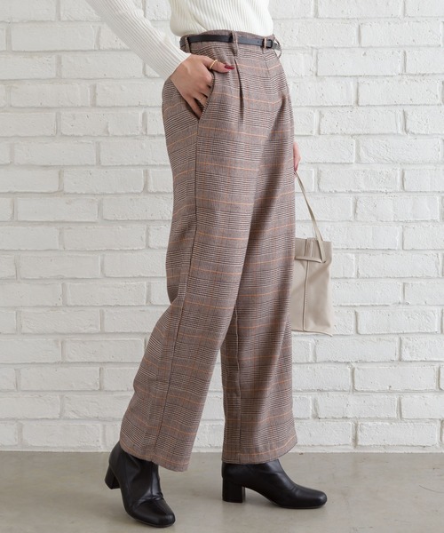 SpRay(スプレイ)の「ベルト付きグレンチェックセミワイドパンツ(その他パンツ・レディース・ブラック/ブラウン/ベージュ・FREE)」の2枚目の写真
