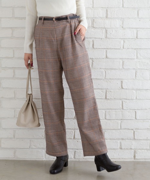SpRay(スプレイ)の「ベルト付きグレンチェックセミワイドパンツ(その他パンツ・レディース・ブラック/ブラウン/ベージュ・FREE)」の9枚目の写真