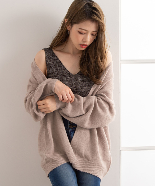 Newlyme（ニューリーミー）の「もちもちオーバーサイズカーディガン（カーディガン/ボレロ・レディース・ホワイト/ブラック/ベージュ/パープル/ブラウン/ピンク/グリーン/ボルドー・MEDIUM/LARGE）」の7枚目の写真