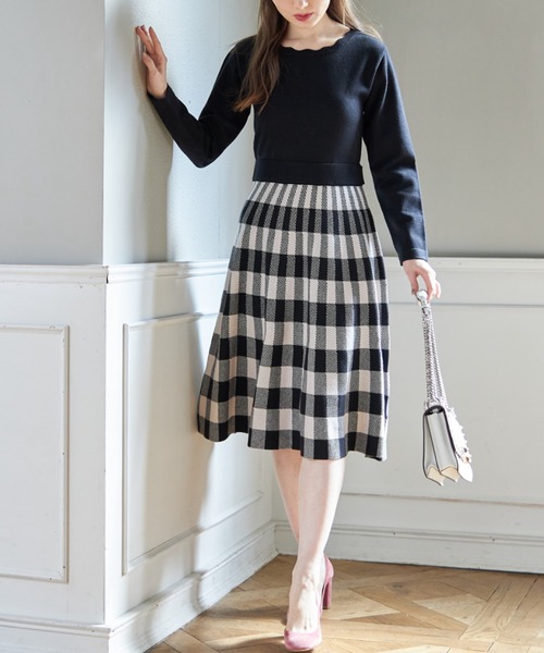 カービーニットチェックドッキングワンピース – Randy リフレクト