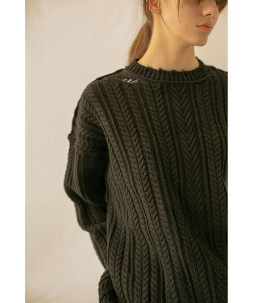 MONKEY TIME（モンキータイム）の「＜monkey time＞ COTTON CABLE DISTRESSED CN/ニット（ニット/セーター・メンズ・ブラック/ホワイト/ライトブルー・M/S/L）」の15枚目の写真