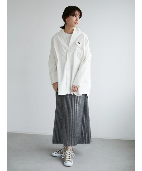 Green　Parks（グリーンパークス）の「WR　ビッグシャツチュニック＊（シャツ/ブラウス・レディース・オフホワイト/インディゴブルー/ワンウォッシュ・FREE）」の8枚目の写真