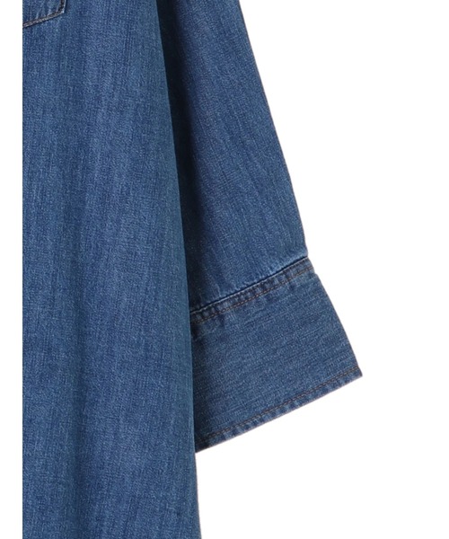 Green　Parks（グリーンパークス）の「WR　ビッグシャツチュニック＊（シャツ/ブラウス・レディース・オフホワイト/インディゴブルー/ワンウォッシュ・FREE）」の7枚目の写真