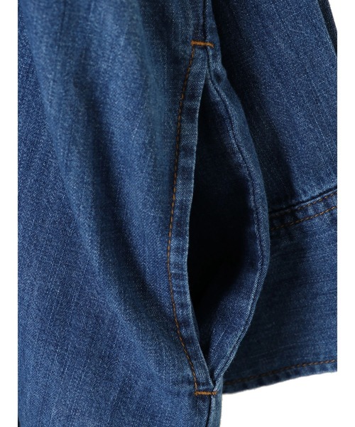 Green　Parks（グリーンパークス）の「WR　ビッグシャツチュニック＊（シャツ/ブラウス・レディース・オフホワイト/インディゴブルー/ワンウォッシュ・FREE）」の4枚目の写真