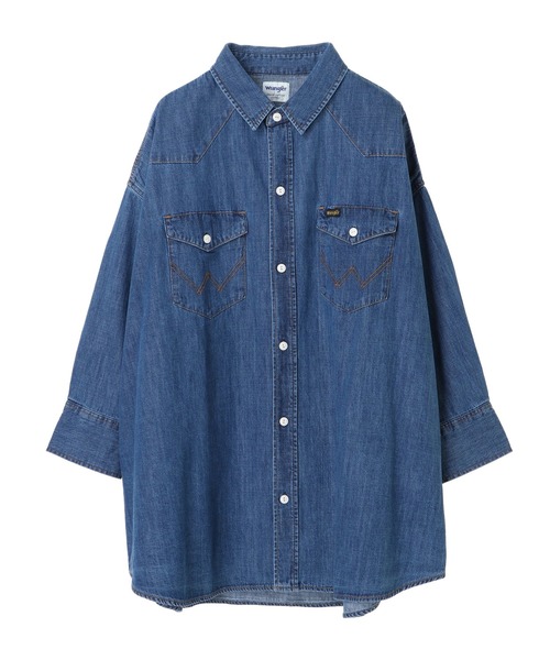 Green　Parks（グリーンパークス）の「WR　ビッグシャツチュニック＊（シャツ/ブラウス・レディース・オフホワイト/インディゴブルー/ワンウォッシュ・FREE）」の13枚目の写真