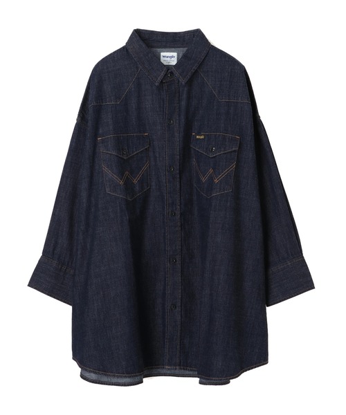 Green　Parks（グリーンパークス）の「WR　ビッグシャツチュニック＊（シャツ/ブラウス・レディース・オフホワイト/インディゴブルー/ワンウォッシュ・FREE）」の9枚目の写真