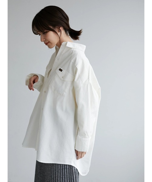 Green　Parks（グリーンパークス）の「WR　ビッグシャツチュニック＊（シャツ/ブラウス・レディース・オフホワイト/インディゴブルー/ワンウォッシュ・FREE）」の14枚目の写真