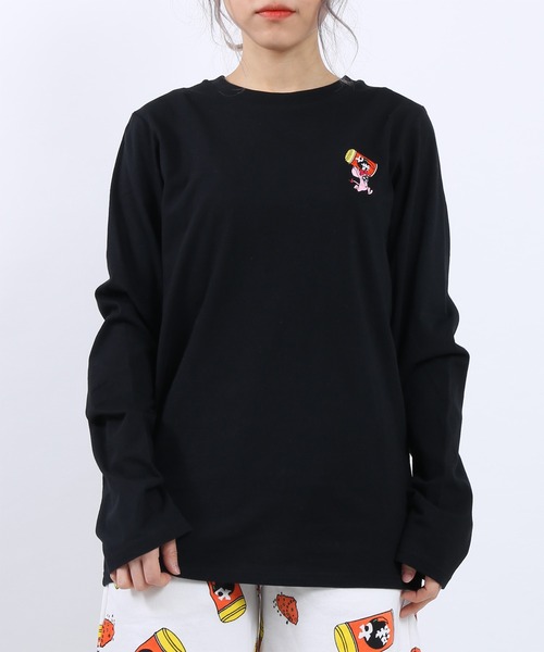 PUNYUS（プニュズ）の「ワンポイントロンＴ（Tシャツ/カットソー・レディース・ブラック/ホワイト・3/4/2/1）」の2枚目の写真