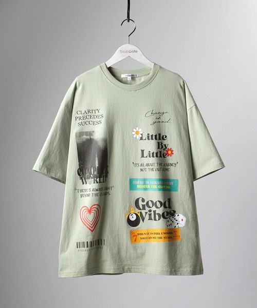 SlashDate(スラッシュデイト)の「オーバーサイズ デコレーション プリント Tシャツ(Tシャツ/カットソー・メンズ・ホワイト/ブラック/ライトグリーン・M/L)」の17枚目の写真