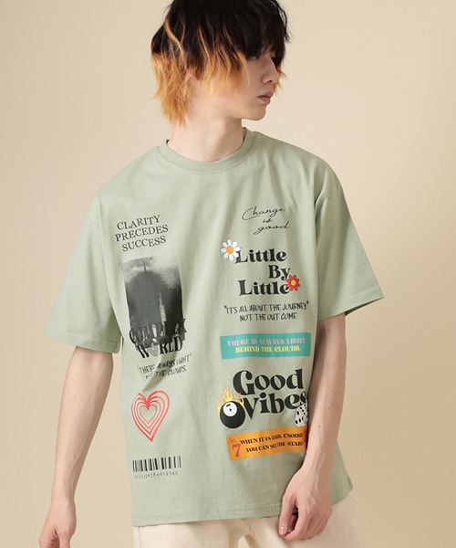 SlashDate(スラッシュデイト)の「オーバーサイズ デコレーション プリント Tシャツ(Tシャツ/カットソー・メンズ・ホワイト/ブラック/ライトグリーン・M/L)」の15枚目の写真