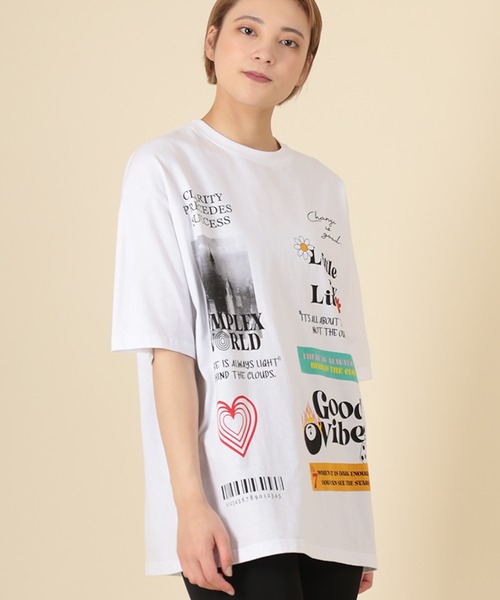 SlashDate(スラッシュデイト)の「オーバーサイズ デコレーション プリント Tシャツ(Tシャツ/カットソー・メンズ・ホワイト/ブラック/ライトグリーン・M/L)」の4枚目の写真
