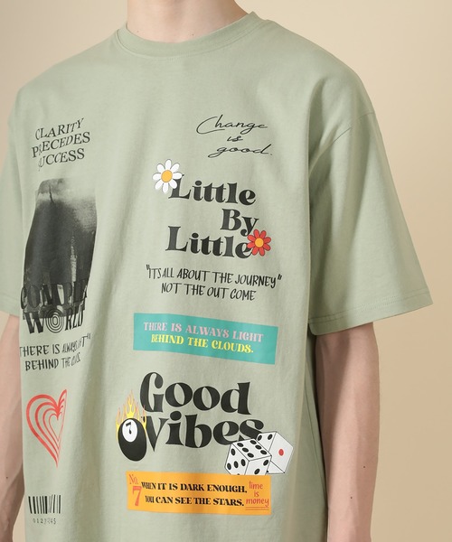 SlashDate(スラッシュデイト)の「オーバーサイズ デコレーション プリント Tシャツ(Tシャツ/カットソー・メンズ・ホワイト/ブラック/ライトグリーン・M/L)」の13枚目の写真