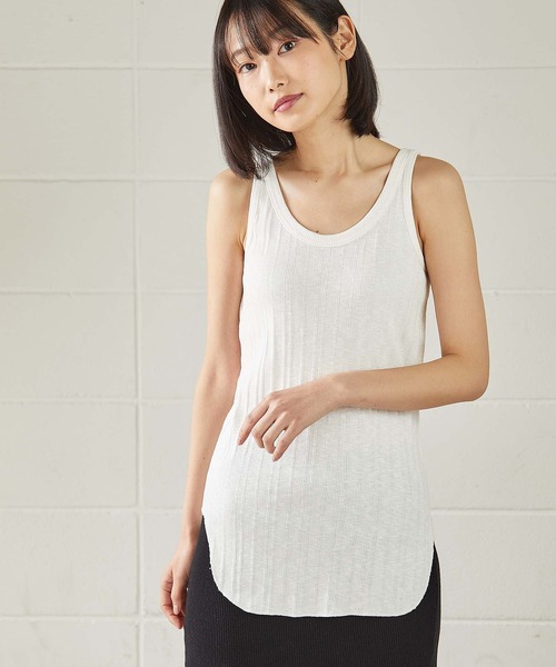 OUVRAGE CLASSE（ウヴラージュクラス）の「ランダムテレコタンクトップ（キャミソール・レディース・ブラック/オフホワイト/カーキ/ブラウン/チャコールグレー・FREE）」の9枚目の写真