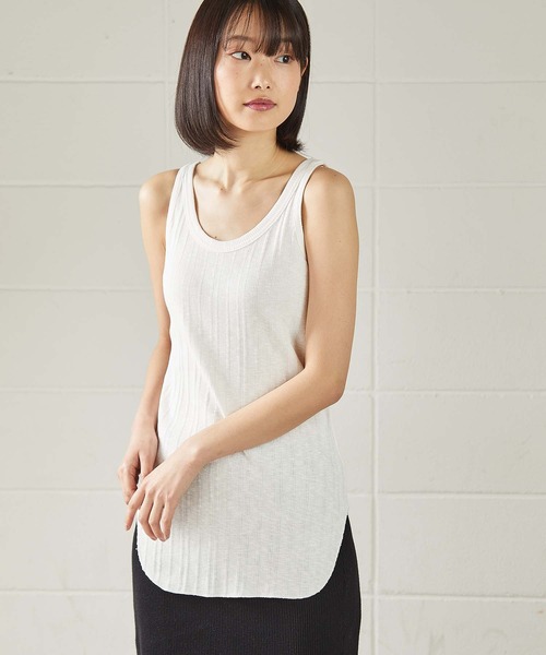 OUVRAGE CLASSE（ウヴラージュクラス）の「ランダムテレコタンクトップ（キャミソール・レディース・ブラック/オフホワイト/カーキ/ブラウン/チャコールグレー・FREE）」の10枚目の写真