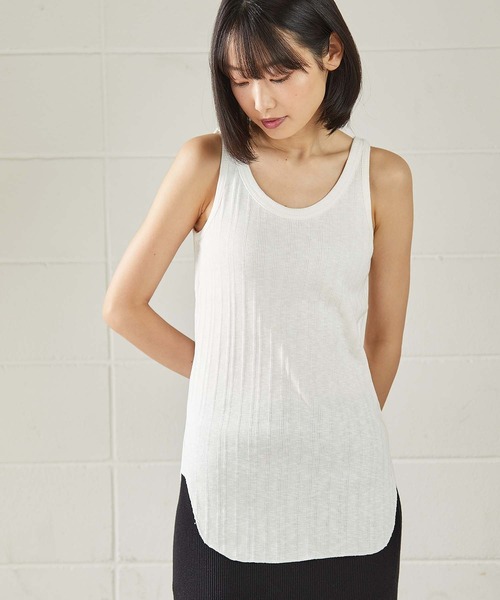 OUVRAGE CLASSE（ウヴラージュクラス）の「ランダムテレコタンクトップ（キャミソール・レディース・ブラック/オフホワイト/カーキ/ブラウン/チャコールグレー・FREE）」の11枚目の写真