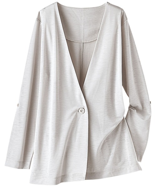 BELLUNA（ベルーナ）の「洗える涼感素材ノーカラージャケット（ノーカラージャケット・レディース・ライトグレー/ネイビー/オリーブ/ブルー・MEDIUM/LARGE/X-LARGE）」の2枚目の写真