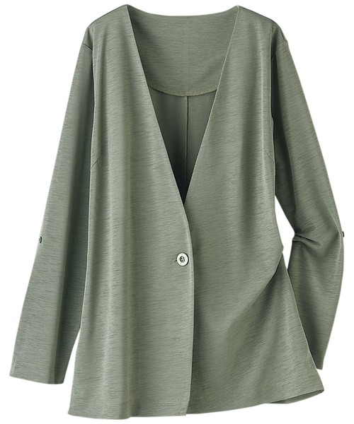 BELLUNA（ベルーナ）の「洗える涼感素材ノーカラージャケット（ノーカラージャケット・レディース・ライトグレー/ネイビー/オリーブ/ブルー・MEDIUM/LARGE/X-LARGE）」の10枚目の写真