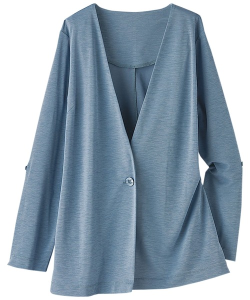 BELLUNA（ベルーナ）の「洗える涼感素材ノーカラージャケット（ノーカラージャケット・レディース・ライトグレー/ネイビー/オリーブ/ブルー・MEDIUM/LARGE/X-LARGE）」の5枚目の写真