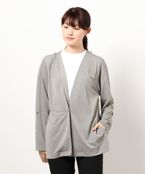 BELLUNA（ベルーナ）の「洗える涼感素材ノーカラージャケット（ノーカラージャケット・レディース・ライトグレー/ネイビー/オリーブ/ブルー・MEDIUM/LARGE/X-LARGE）」の19枚目の写真