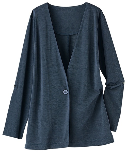 BELLUNA（ベルーナ）の「洗える涼感素材ノーカラージャケット（ノーカラージャケット・レディース・ライトグレー/ネイビー/オリーブ/ブルー・MEDIUM/LARGE/X-LARGE）」の14枚目の写真